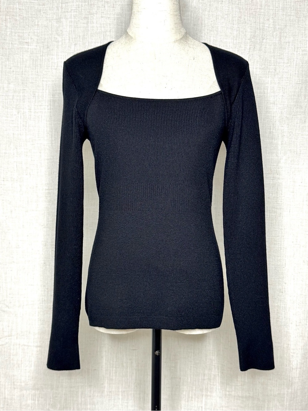 TOCCIN NY Ribbed Square Neck Knit Top Black Size Medium